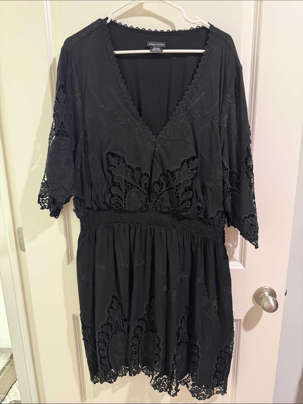 City Chic Black Lace-Trim V-Neck Mini Dress